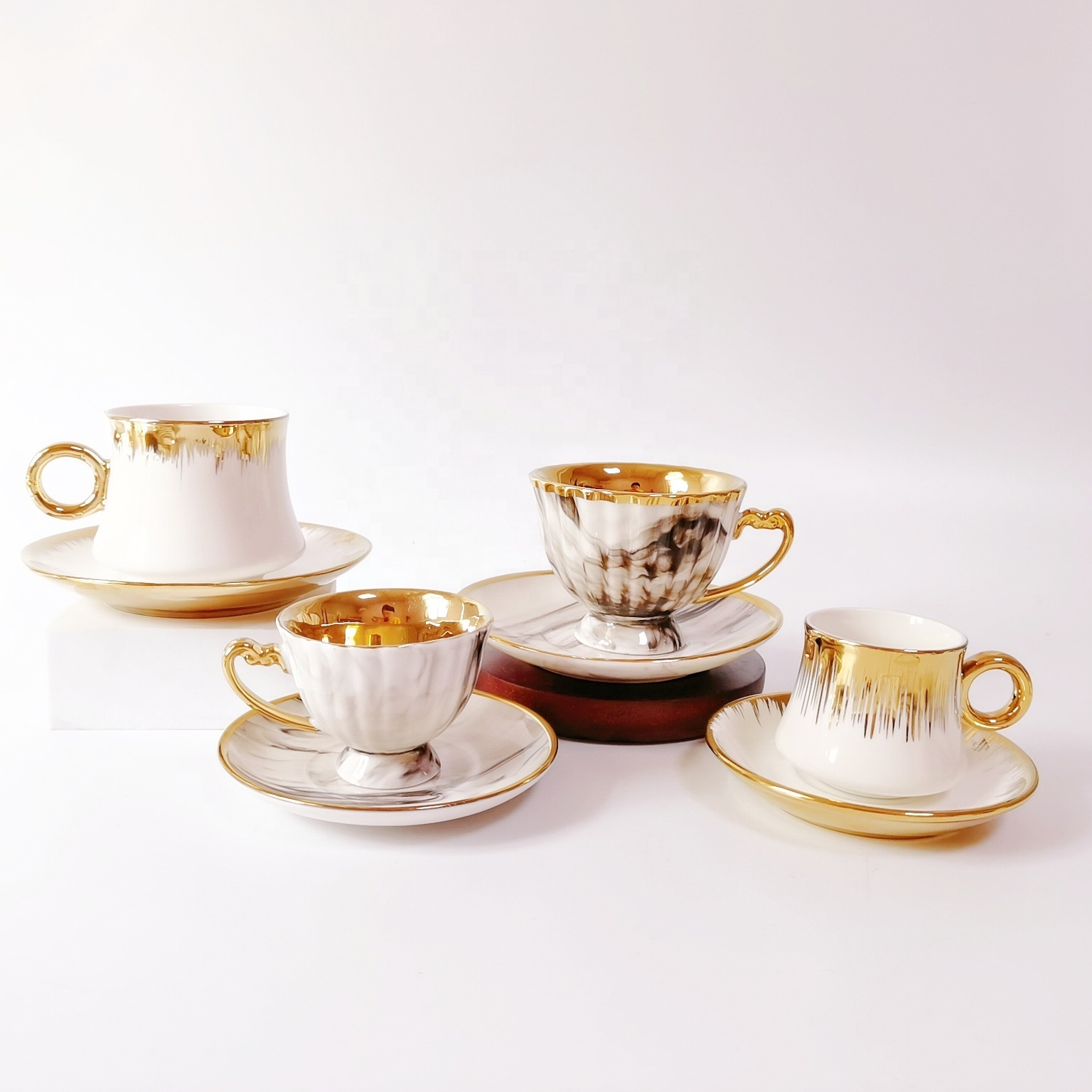 Arabic 12 Pieces Set Vintage Classic Golden Ceramic 90ml Espresso Coffee Set of 6 Cups & Saucers