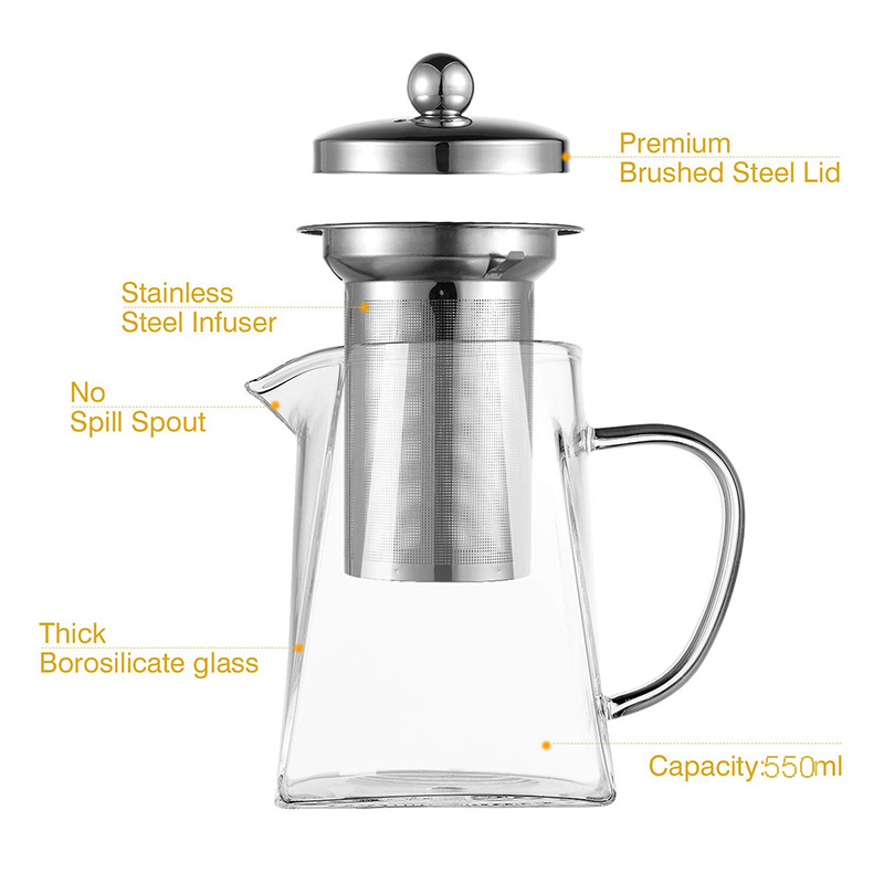 Teapot With Infuser 550ml Borosilicate Clear Glass Tea Pot Water Pot