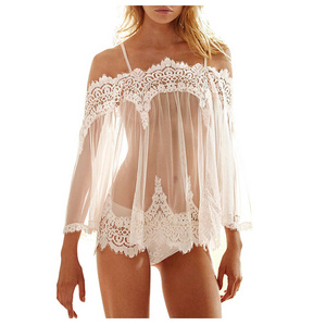 sexy nighty for honeymoon transparent nighty Sexy See Through Off Shoulder Lace Sleepwear Lingerie Dress HSH6212