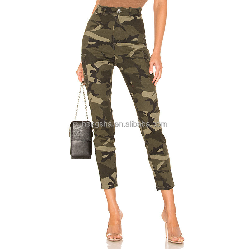 Lady Side Cargo Pockets Outdoor Pants Summer Back Pockets Camo Pants Casual Zip Fly Cargo Camouflage Pants For Women