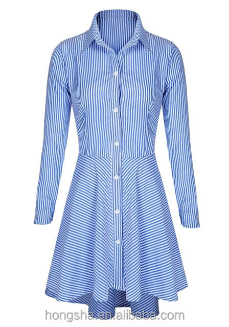 Latest fashion names of ladies dresses for 80s blue printed stripe shirt skate dress HSd7063