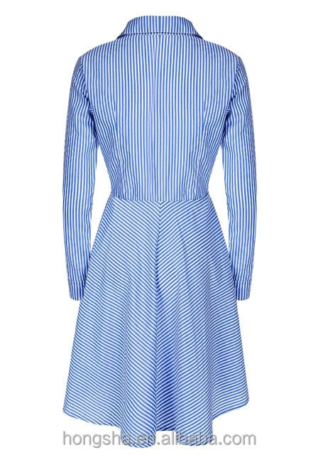 Latest fashion names of ladies dresses for 80s blue printed stripe shirt skate dress HSd7063