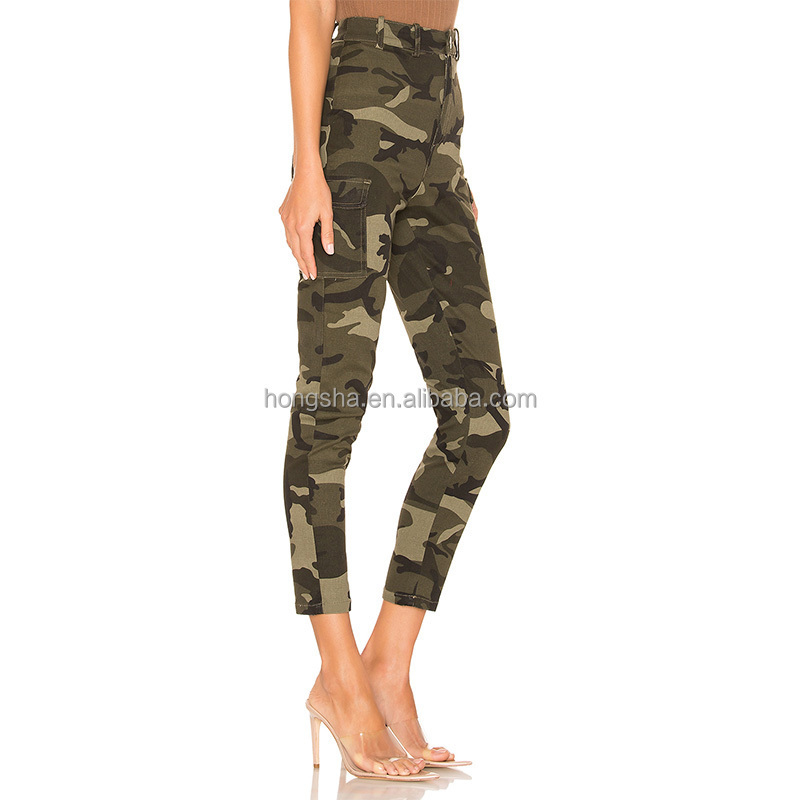 Lady Side Cargo Pockets Outdoor Pants Summer Back Pockets Camo Pants Casual Zip Fly Cargo Camouflage Pants For Women