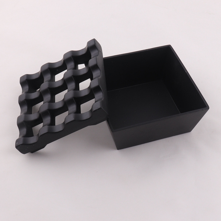 black color 9 holes metal square windproof smokeless cigar ashtray