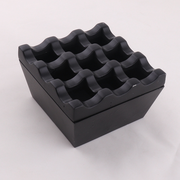 black color 9 holes metal square windproof smokeless cigar ashtray