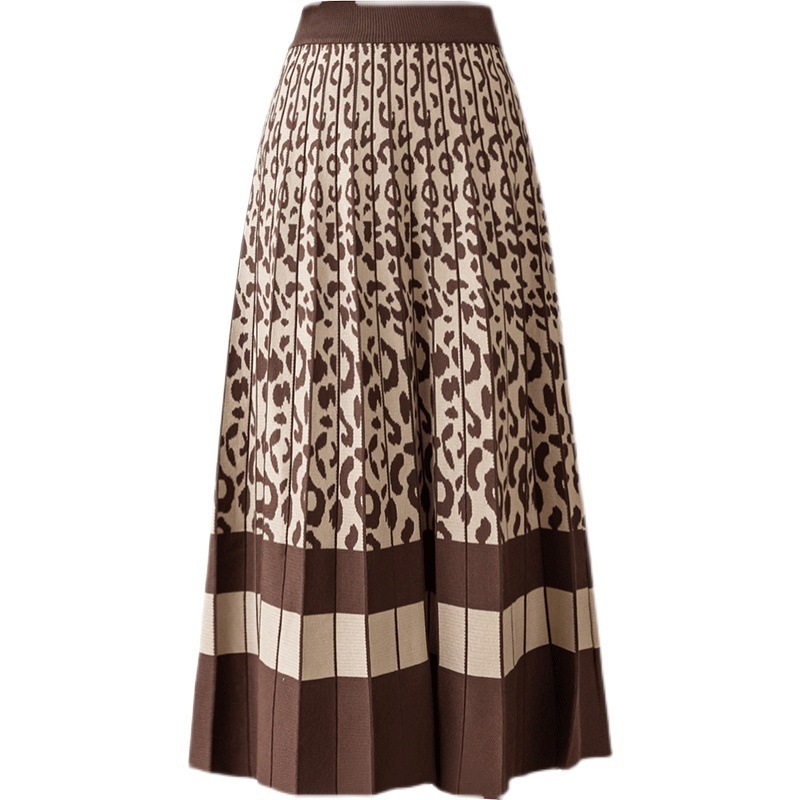 women autumn winter e elastic high waist  long knitted pleated maxi A line swing sweater skirt