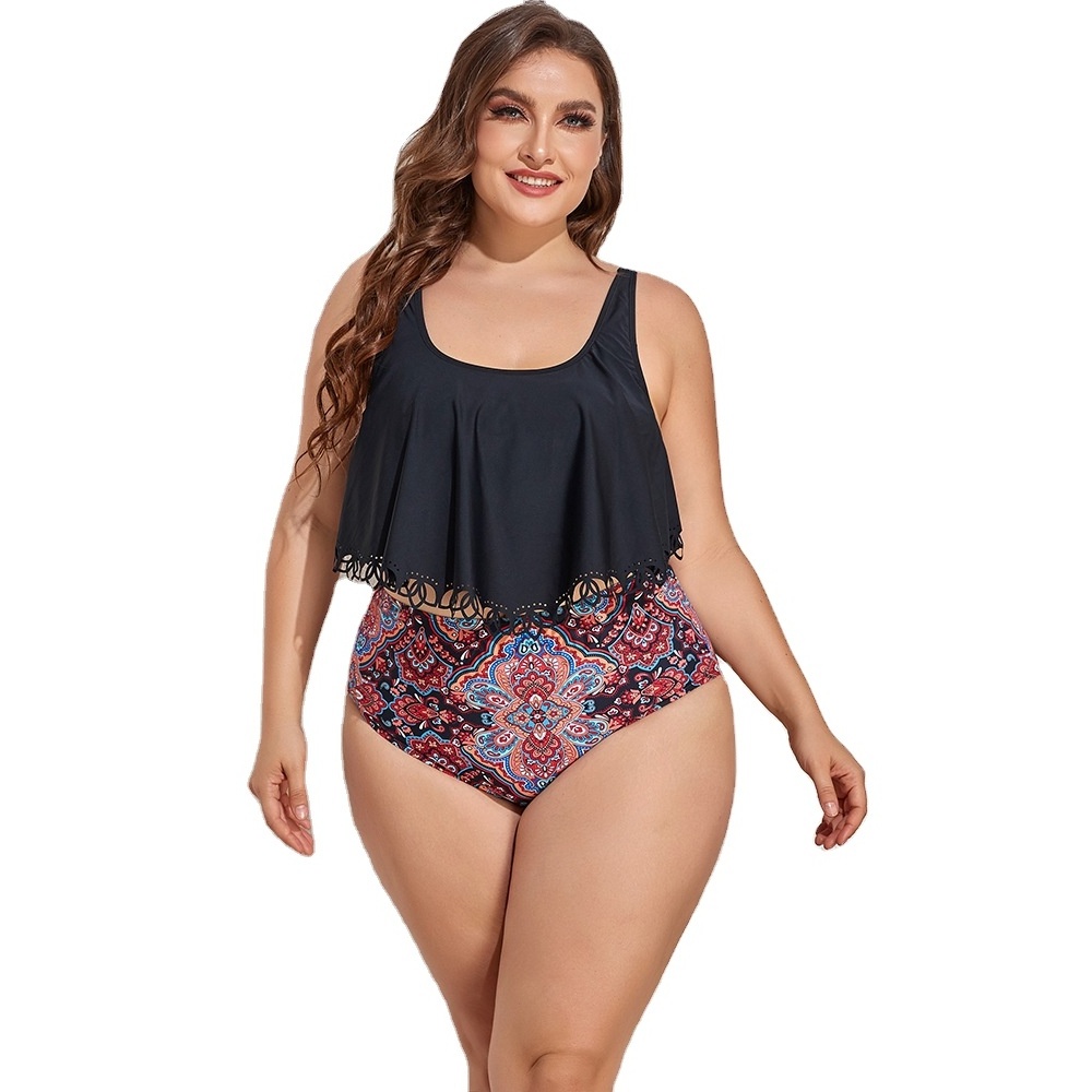 Available Wholesale 2022 Womens Plus Size Tankini Swimsuits with  Flounce Two Piece Bathing Suit Floral Printed Swimwear