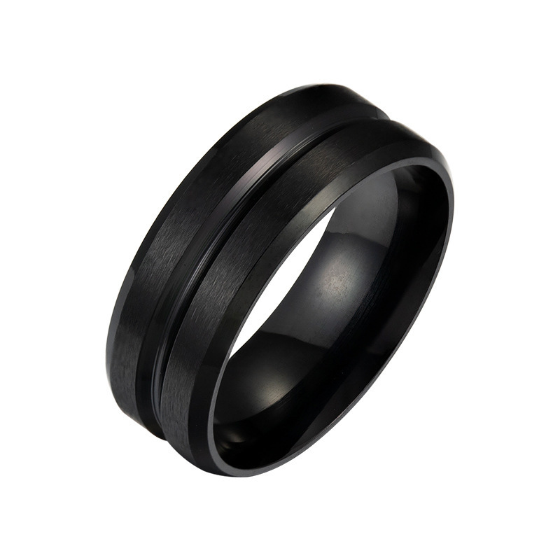 Gold plated stainless steel rings 8mm Men Rings Jewelry Black Groove Matte Wedding Engagement Stainless Steel Rings