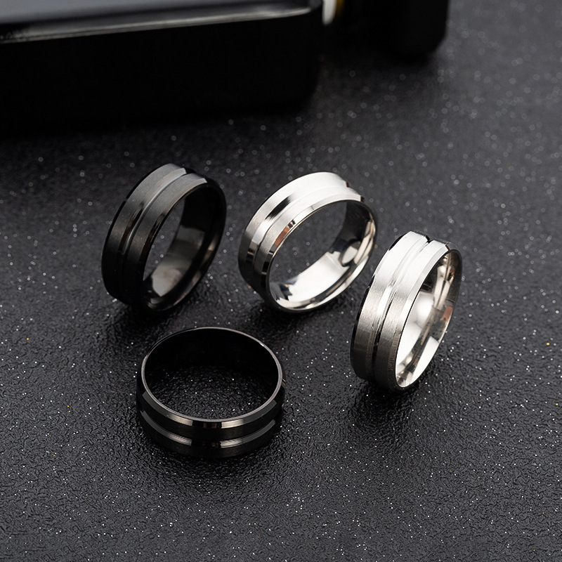 Gold plated stainless steel rings 8mm Men Rings Jewelry Black Groove Matte Wedding Engagement Stainless Steel Rings