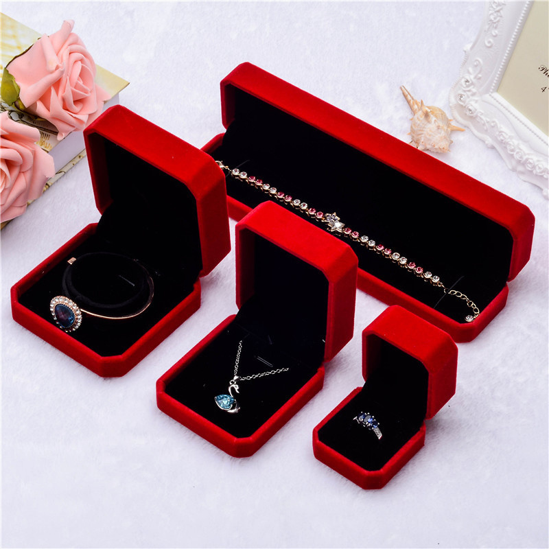 Custom Wholesale Velvet Fabric Jewellery Packaging Necklace Bangle Bracelet Ring Set Jewelry Box