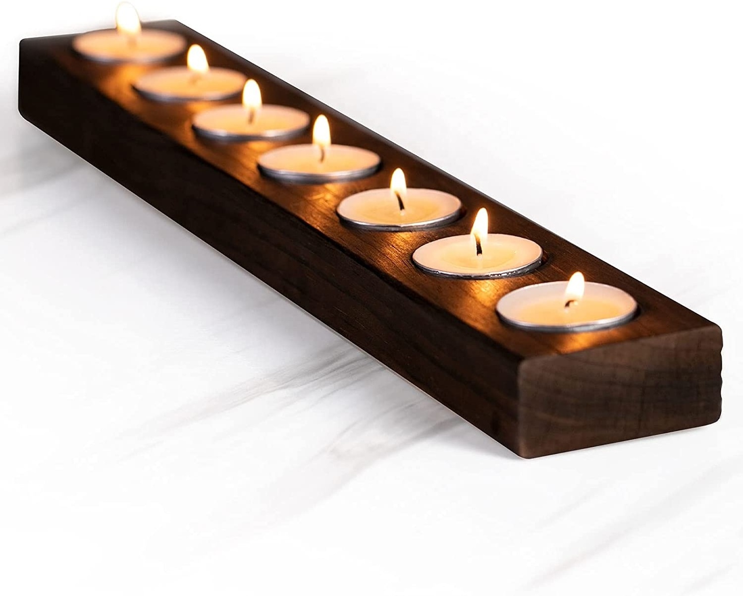 Large wooden tea light candle holder, retro wooden candle tray, 7-hole tea candle holder base made by Hong sheng