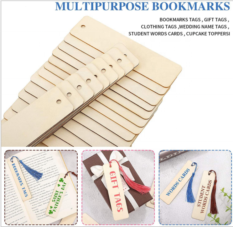 Unfinished wooden label rectangular blank hanging ribbon hole suitable for Thanksgiving custom bookmark