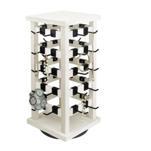 Natural Wood Jewelry Revolving Display with 42 Hooks, Wooden Hanging Accessory Tower, Washed White