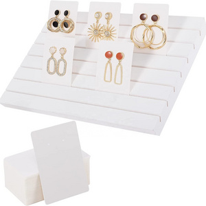 Earring Stand Display Rack - 7 Groove Storage for Jewelry Display Business Card Holder (Wooden White)