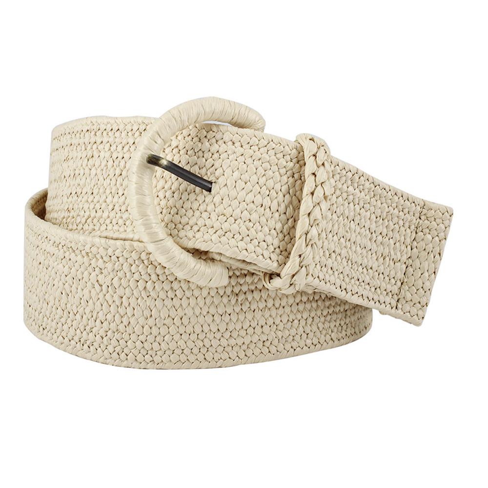 Fashion Straw Weave design for Women Braided Ladies Waistband for Dress raffia elastic belt