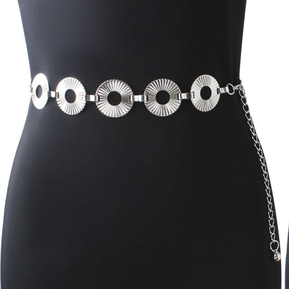 Wholesale vintage popular good quality silver body chain simple single-layer relief circle waist chain belt