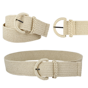 Fashion Straw Weave design for Women Braided Ladies Waistband for Dress raffia elastic belt