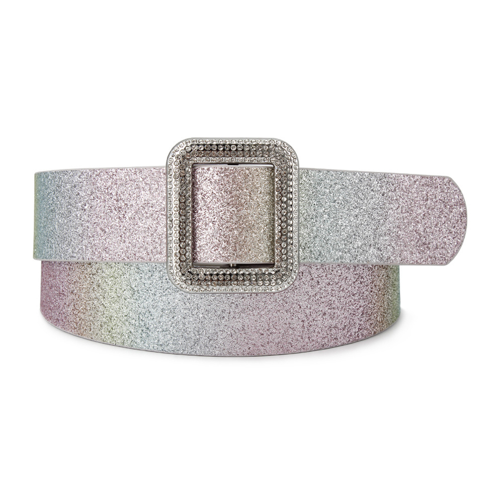 Fashionable new bb simon customized shiny female pu diamond metal buckle belt