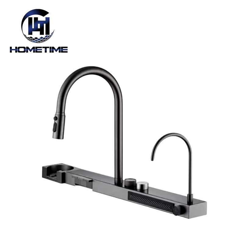 Multi-functional rotating faucet taps extender pull out digital display kitchen faucet