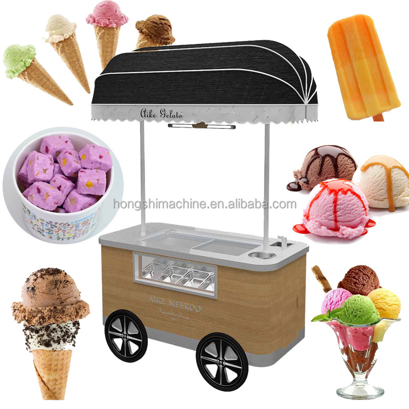 Food Trailer Umbrella Ice Cream Mobile Gelato Push Carts For Sale With Bike