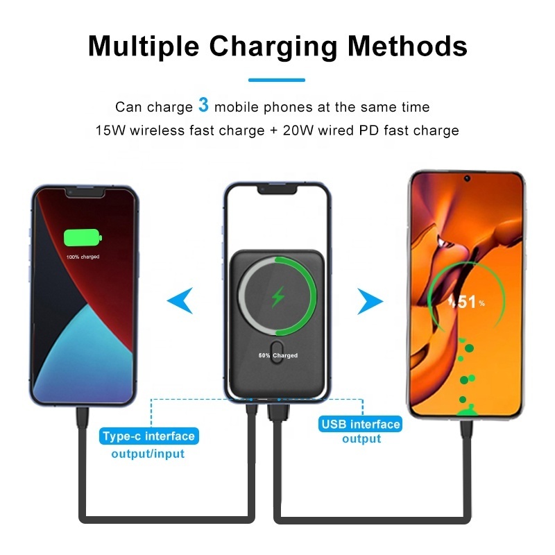 Top Selling Custom logo USB-C 10000mAh Magnetic Portable Battery Pack Powerbank Fast 22.5w Wireless Charger Power Bank