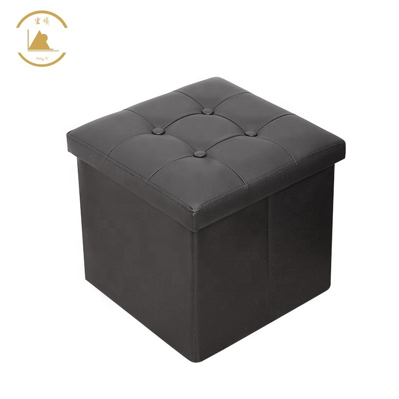 Hongshun Factory Direct Storage Footstool Leather Cover Footrest folding stool