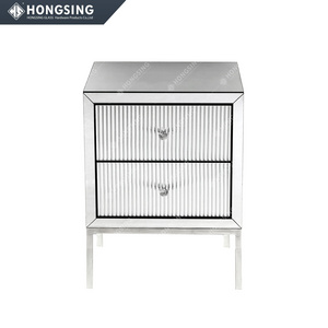 Modern Silver Stainless Steel Nightstand Furniture Crystal Nightstand with 2 Drawers Mirrored Bedside Table Sofa Side Table