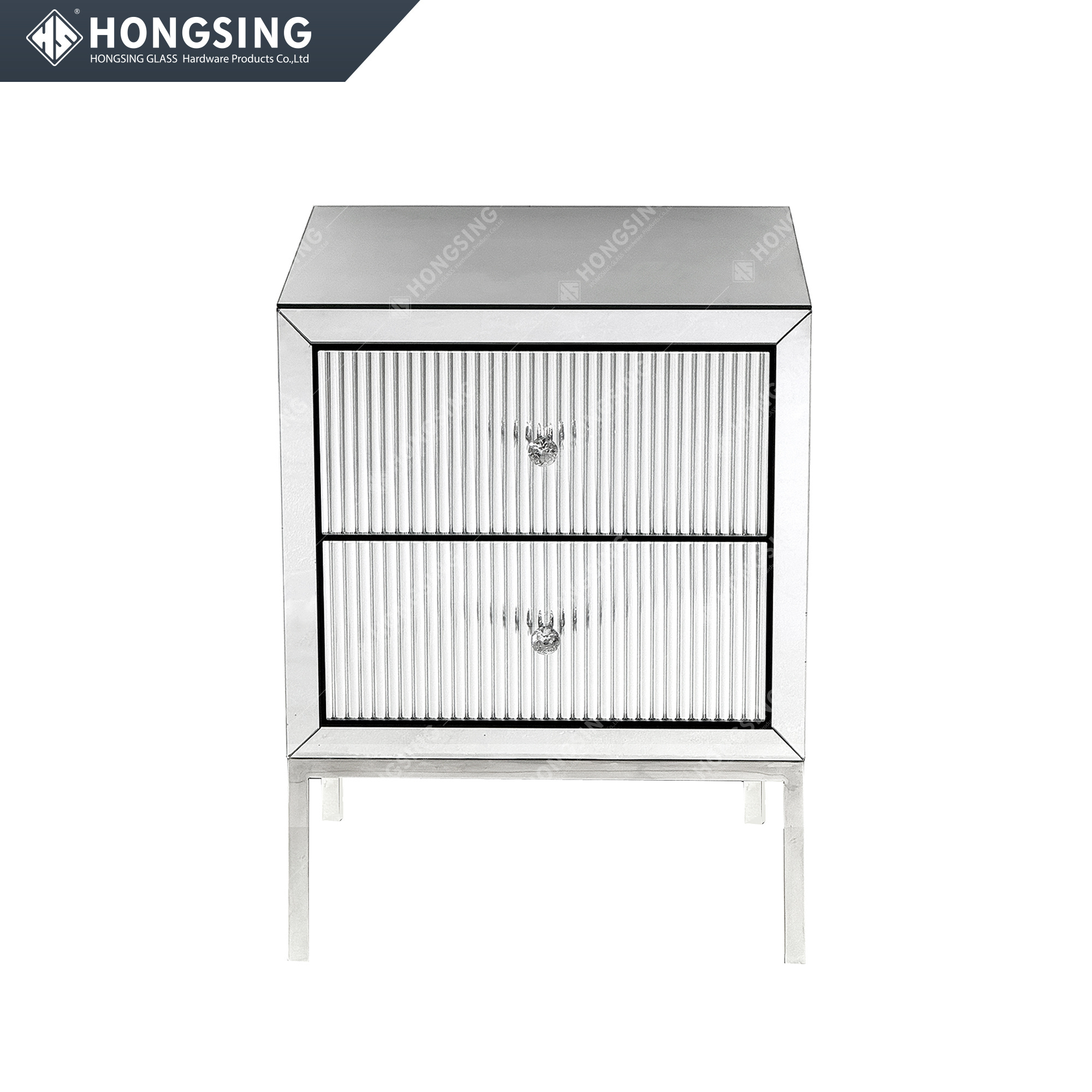 Modern Silver Stainless Steel Nightstand Furniture Crystal Nightstand with 2 Drawers Mirrored Bedside Table Sofa Side Table