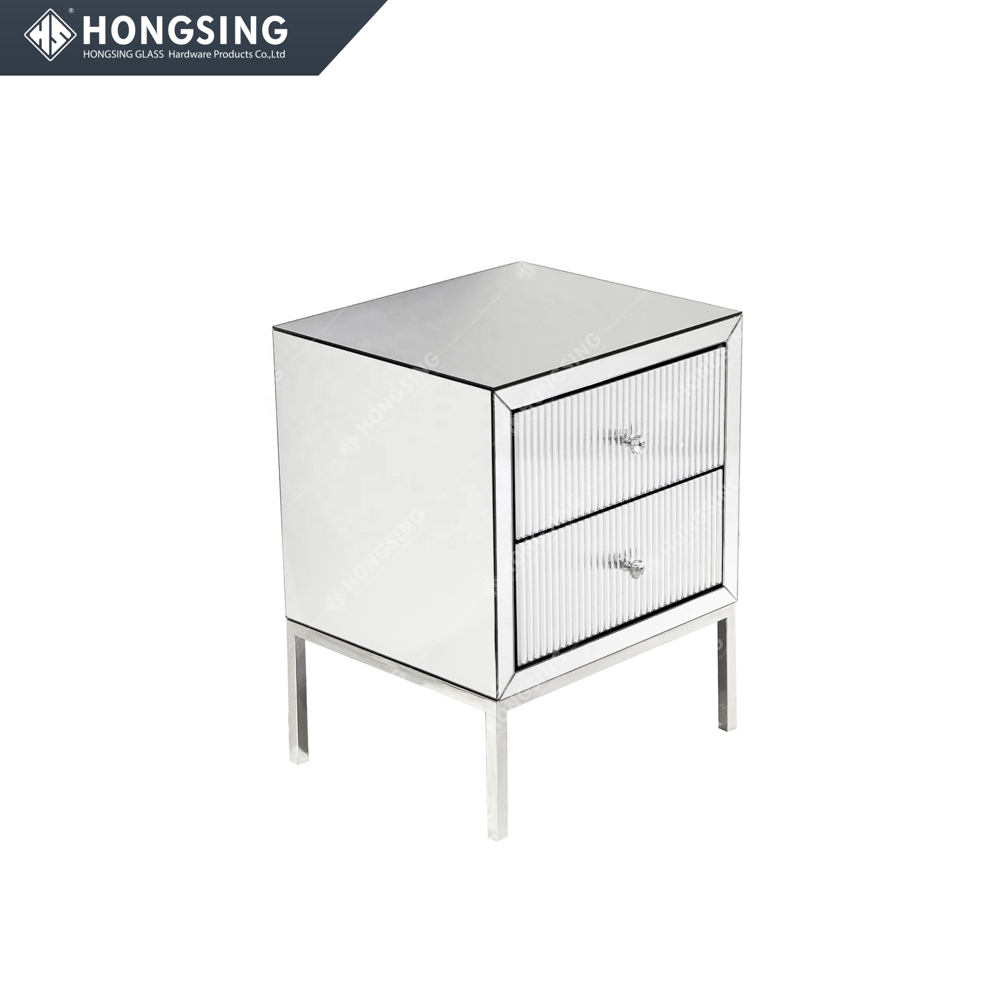 Modern Silver Stainless Steel Nightstand Furniture Crystal Nightstand with 2 Drawers Mirrored Bedside Table Sofa Side Table