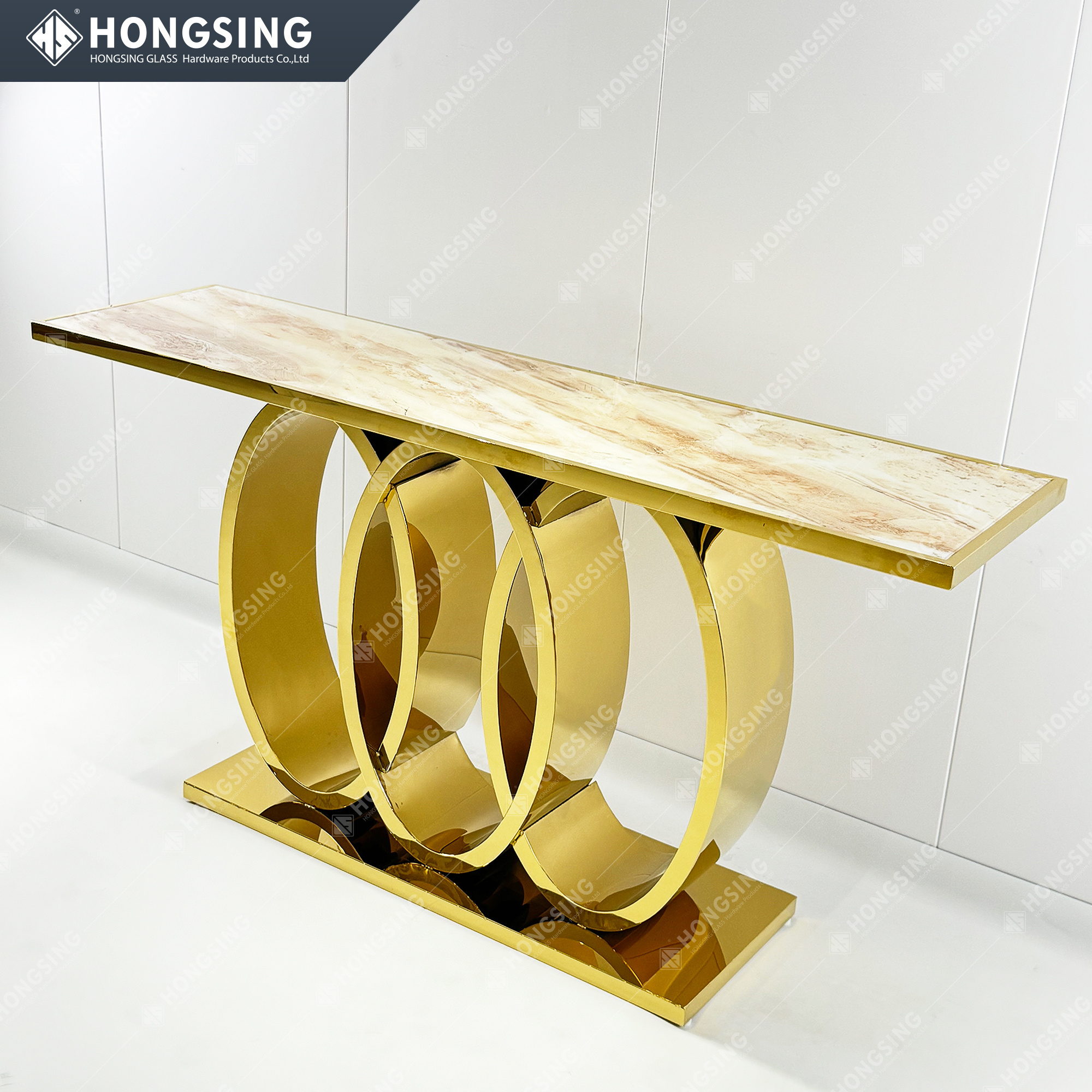 Stainless Steel Console Table Mirrored UV Printed Desktop Luxurious Gold Mirrored Console Table Living Room Console Table