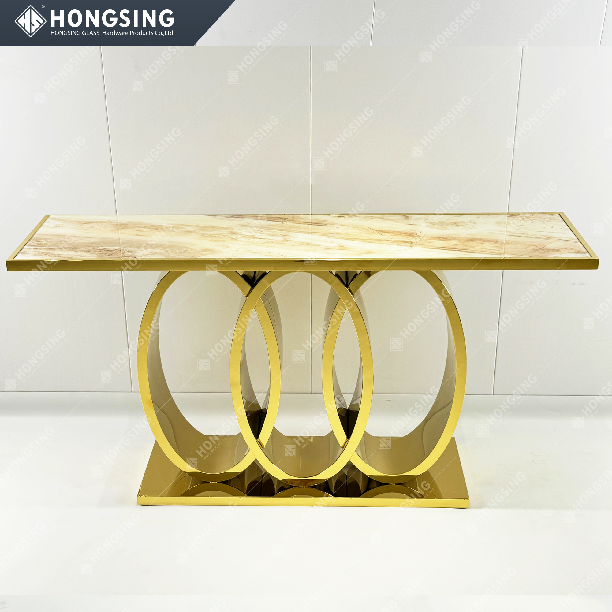 Stainless Steel Console Table Mirrored UV Printed Desktop Luxurious Gold Mirrored Console Table Living Room Console Table