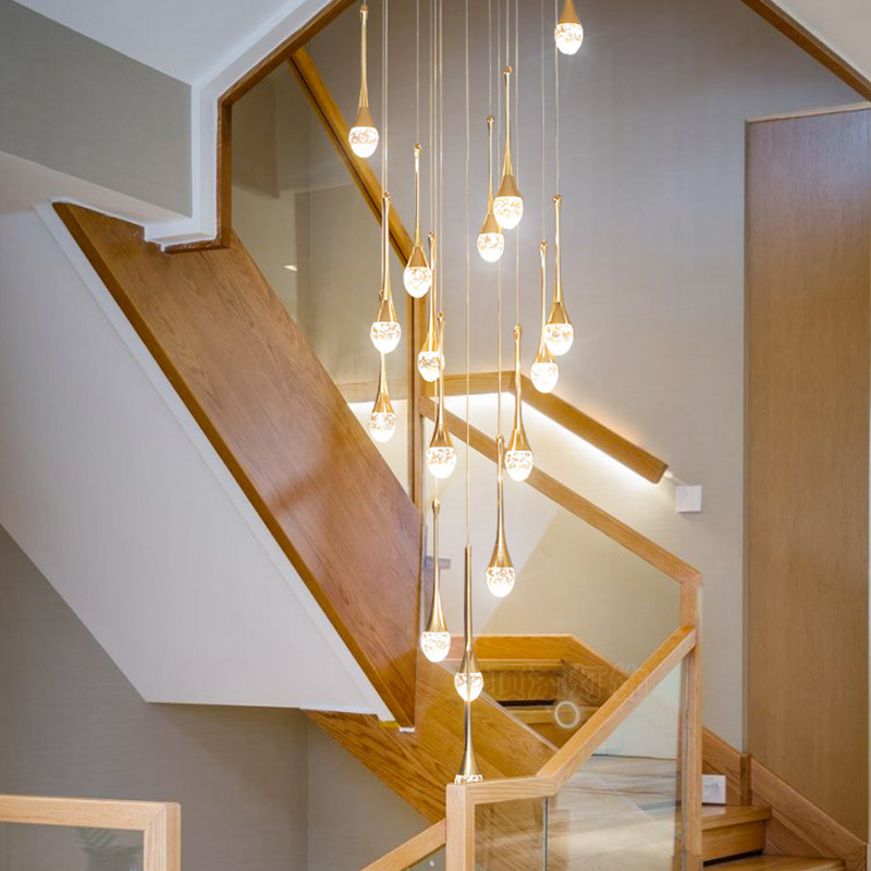 Modern staircase gold chandelier pendant lighting bubble crystal ball long hanging lamp chandelier