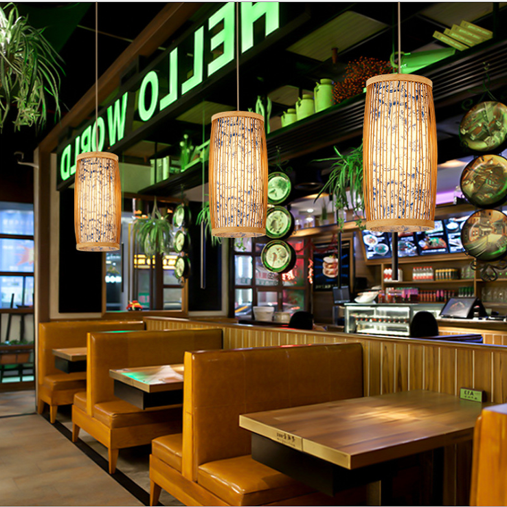 Rechargeable Led Lantern Light  Handmade  Woven Bamboo Lamp  Hanging Lights for Restaurant Japanese Style