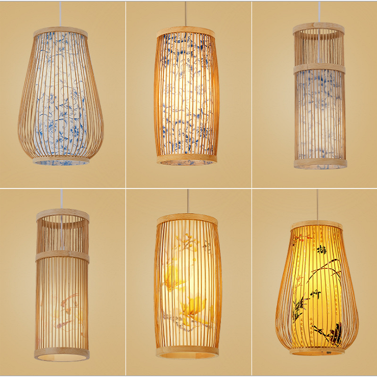 Rechargeable Led Lantern Light  Handmade  Woven Bamboo Lamp  Hanging Lights for Restaurant Japanese Style