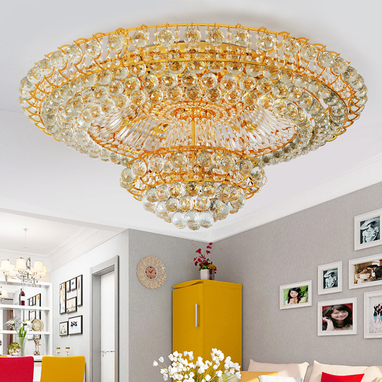 luxury gold house led crystal lights K9 crystal glass ceiling lamp modern crystal pendant lights for home living room decoration