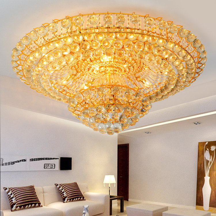 luxury gold house led crystal lights K9 crystal glass ceiling lamp modern crystal pendant lights for home living room decoration