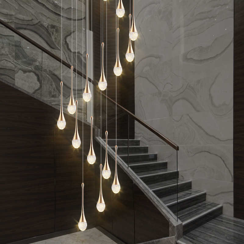 Modern staircase gold chandelier pendant lighting bubble crystal ball long hanging lamp chandelier