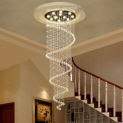 modern high ceiling light bead crystal curtain luxury long spiral crystal lighting chandelier for villa hotel lobby  entryway