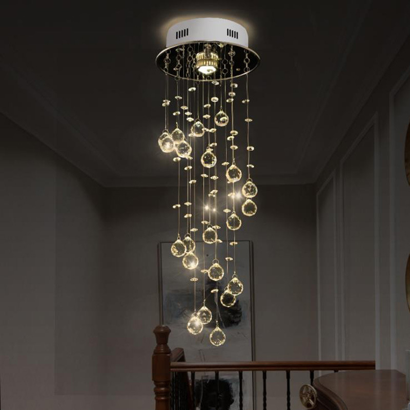 modern high ceiling light bead crystal curtain luxury long spiral crystal lighting chandelier for villa hotel lobby  entryway