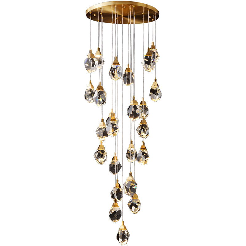 Nordic design k9 crystal long spiral chandelier luxury antique rock crystal chandelier lights for foyer hall stair living room