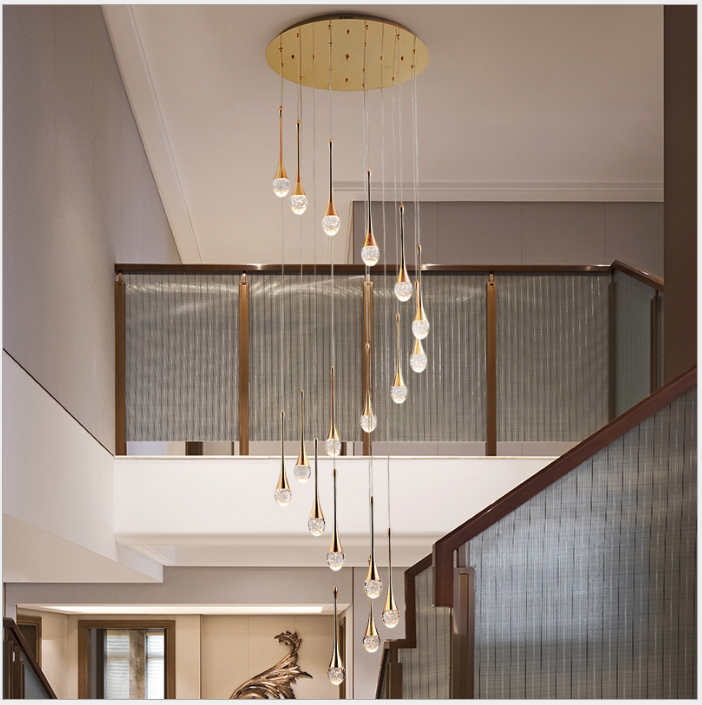 Modern staircase gold chandelier pendant lighting bubble crystal ball long hanging lamp chandelier