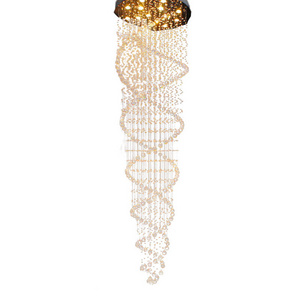 modern high ceiling light bead crystal curtain luxury long spiral crystal lighting chandelier for villa hotel lobby  entryway