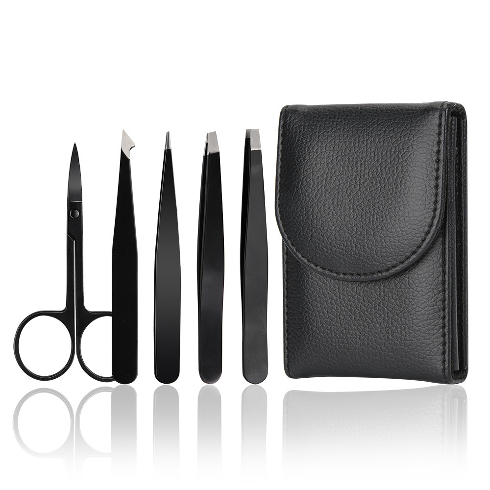 Custom 3pcs 4pcs 5pcs  Stainless Steel Black  Eyelash  Trimmer Eyebrow Tweezers Set with scissors