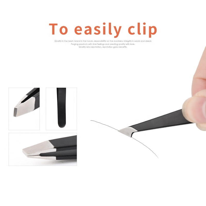 Custom 3pcs 4pcs 5pcs  Stainless Steel Black  Eyelash  Trimmer Eyebrow Tweezers Set with scissors