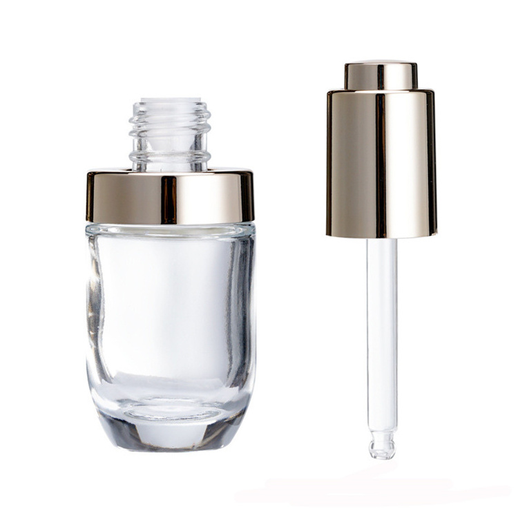 High quality luxury hot sale eye dropper potion transparent push button glass bottles 2 oz for 10ml 30 ml bottles