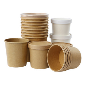 Brown paper soup cups wholesale takeaway soup bowls disposable hot drinks cups with a cover soup bucket