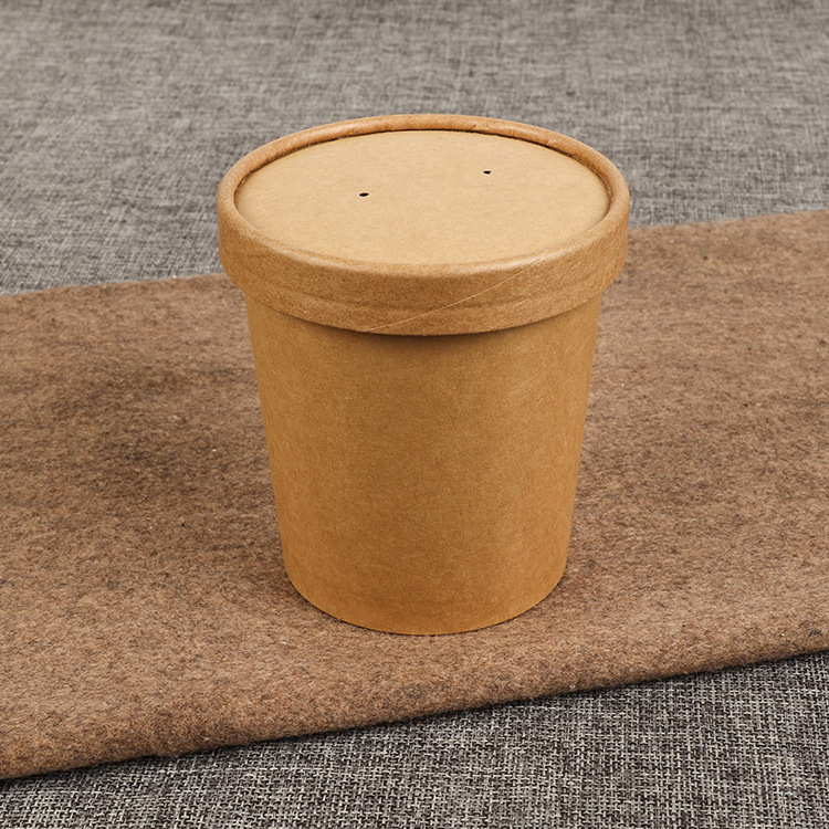 Brown paper soup cups wholesale takeaway soup bowls disposable hot drinks cups with a cover soup bucket