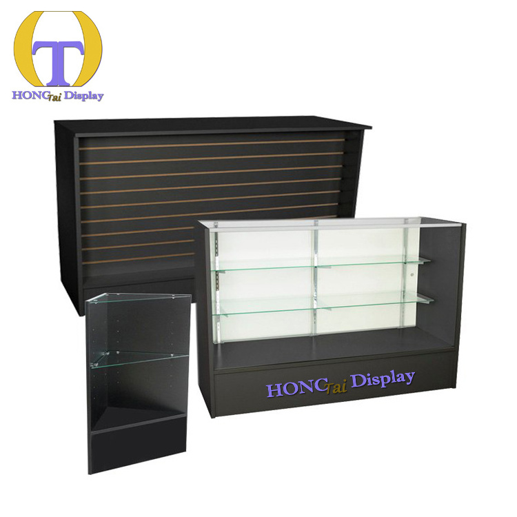 Modern Design Wide LED Display Cases Durable Shelf Counter Frameless Tempered Glass Construction Smoking Shop Fixture