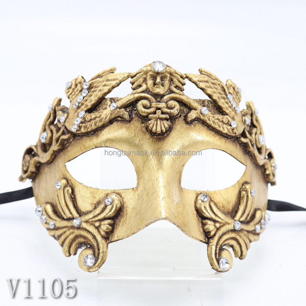 High Quality Eco material Roman Venice Style Half Face Venetian Hand Painted Rhinestone Mask for Halloween Carnival Party Event