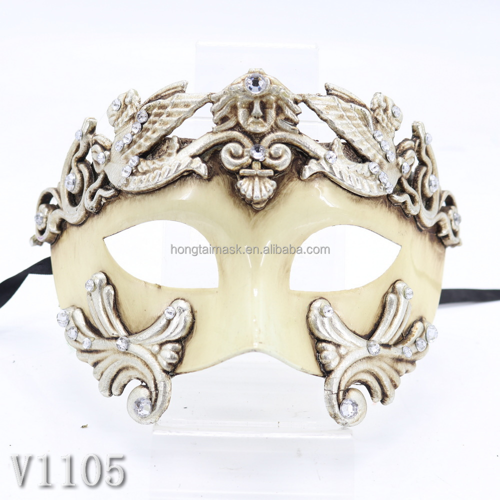 High Quality Eco material Roman Venice Style Half Face Venetian Hand Painted Rhinestone Mask for Halloween Carnival Party Event